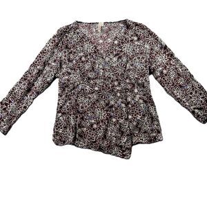 Susan Lawrence Vintage Y2K Top Floral Bling Asymmetrical Hem Crossover XL H227